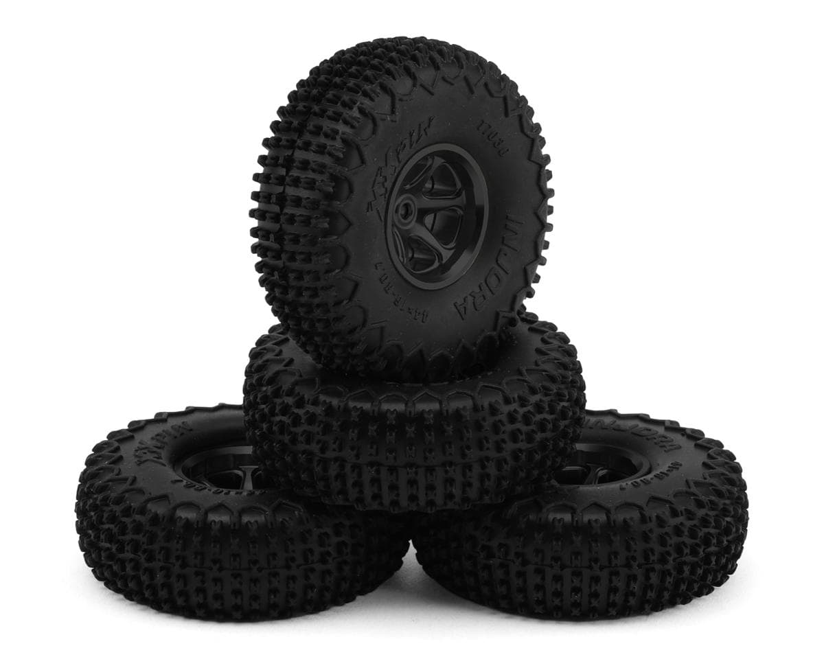 Injora Ascent-32 0.75 XHX-Pin Tires w/Six-Spoke Aluminum Bead-lock Wheels (S5) (Black) (4) (5g ea) (44mm OD)