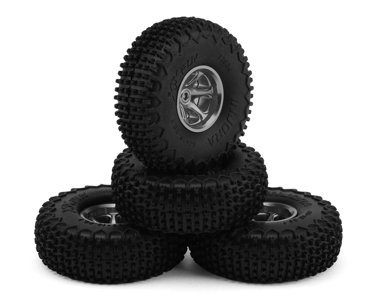 Injora Ascent-32 0.75 XHX-Pin Tires w/Six-Spoke Aluminum Bead-lock Wheels (S5) (Titanium) (4) (5g ea) (44mm OD)