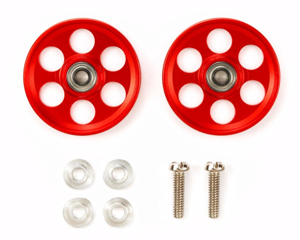 Tamiya JR Mini 4WD HG Lightweight 19mm Aluminum Ringless Ball-Race Rollers Set (Red) (Re-Issue Limited Edition)
