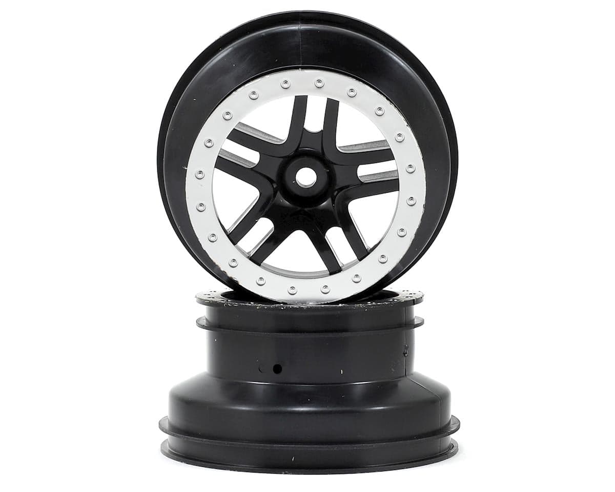 Traxxas Dual Profile Split-Spoke SCT Wheels (Black/Satin Chrome-2) (Slash Rear) 12mm Hex