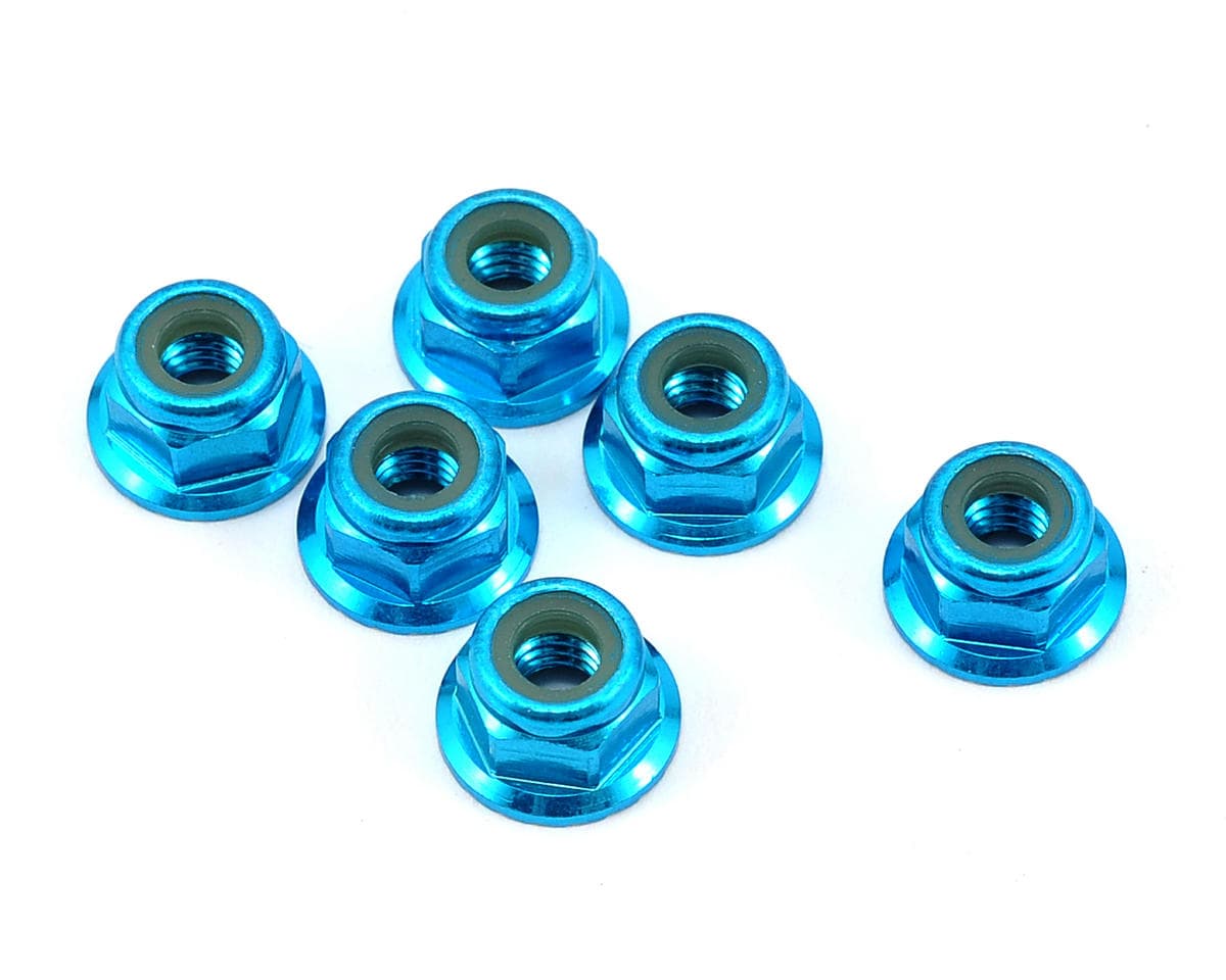 Team Losi Racing 4mm Aluminum Serrated Locknut Set (6) (Blue)