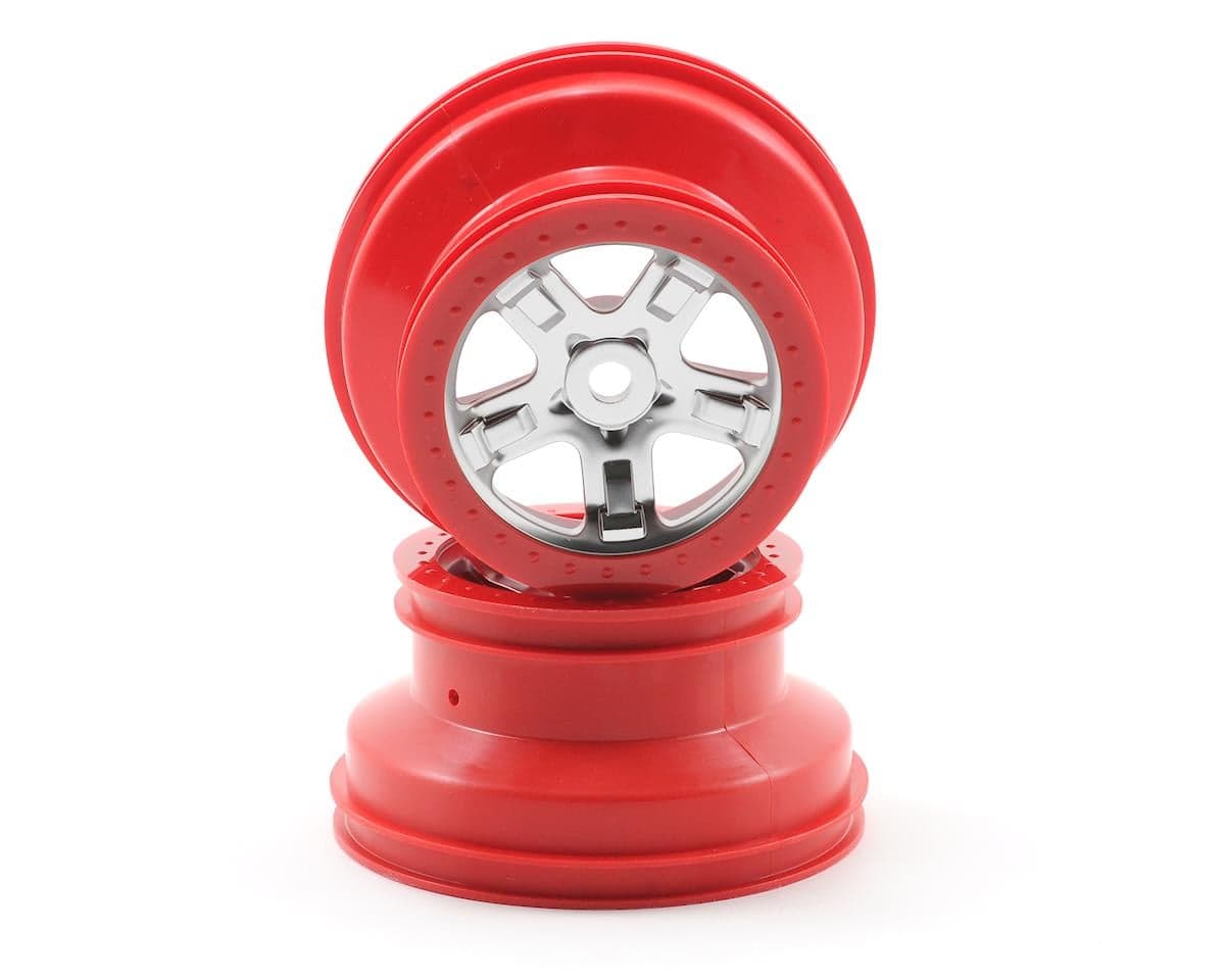 Traxxas 14mm Hex SCT Beadlock Wheel (Satin Chrome/Red) (2)