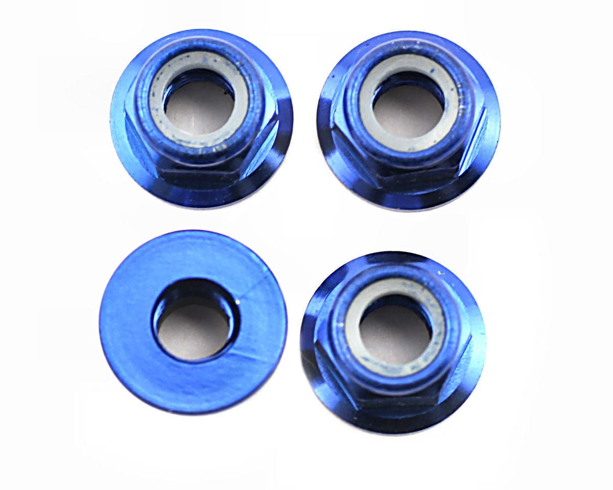 Traxxas 5mm Aluminum Flanged Locking Nuts (Blue) (4)