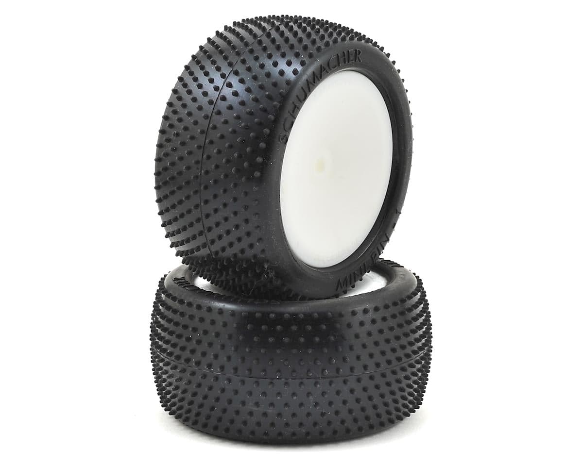 Schumacher "Mini Pin 1" Pre-Mounted 1/10 Rear Buggy Carpet Tires (2) (Yellow) w/12mm Hex