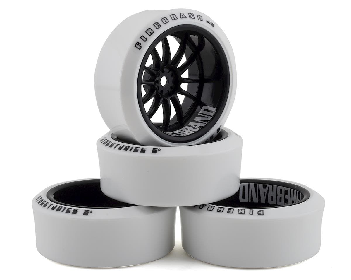 Firebrand RC Char XDR9 5° Pre-Mounted Slick Drift Tires (4) (Black/White) w/Blizzard Tires, 12mm Hex & 9mm Offset