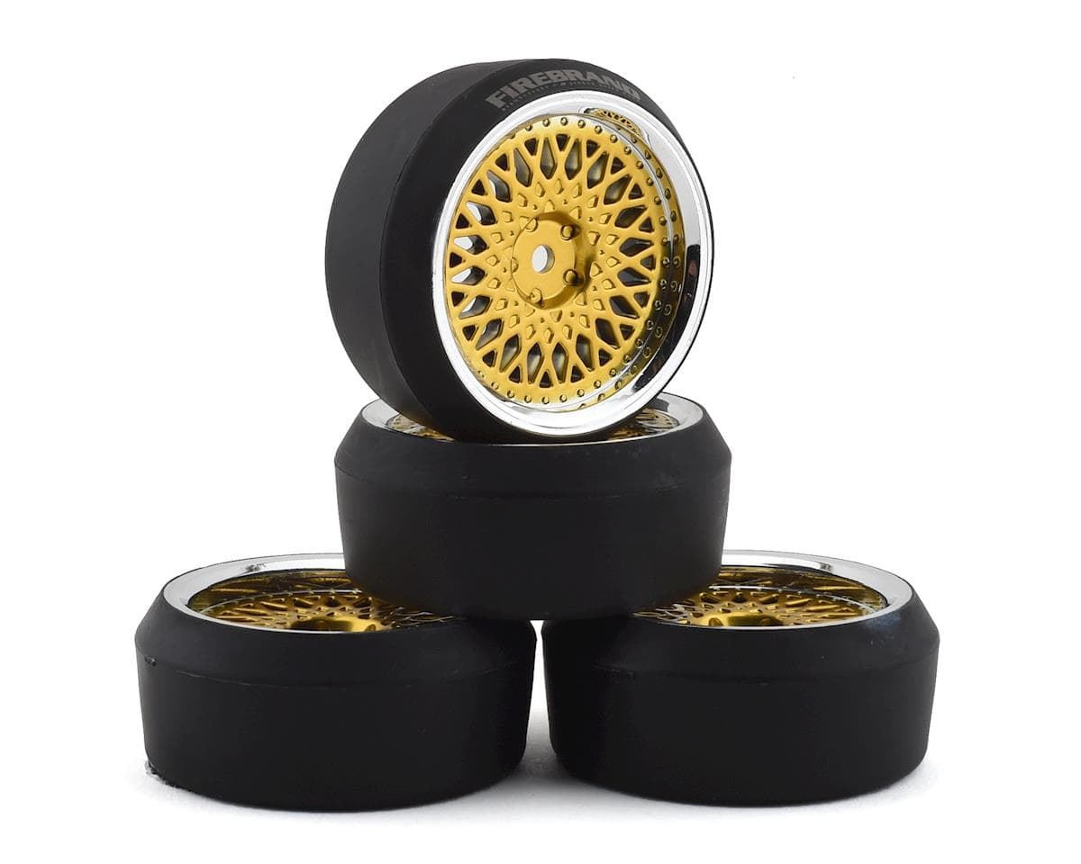 Firebrand RC Crownjewel XDR3 5° Pre-Mounted Slick Drift Tires (4) (Gold) w/Diamonds Tires, 12mm Hex & 3mm Offset