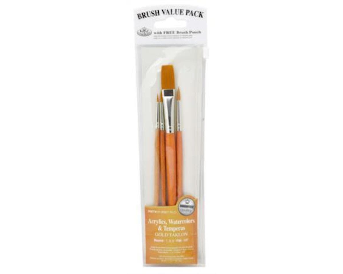 Royal Brush Manufacturing Value Brush Set Gold Taklon 4pc, Round and Flat