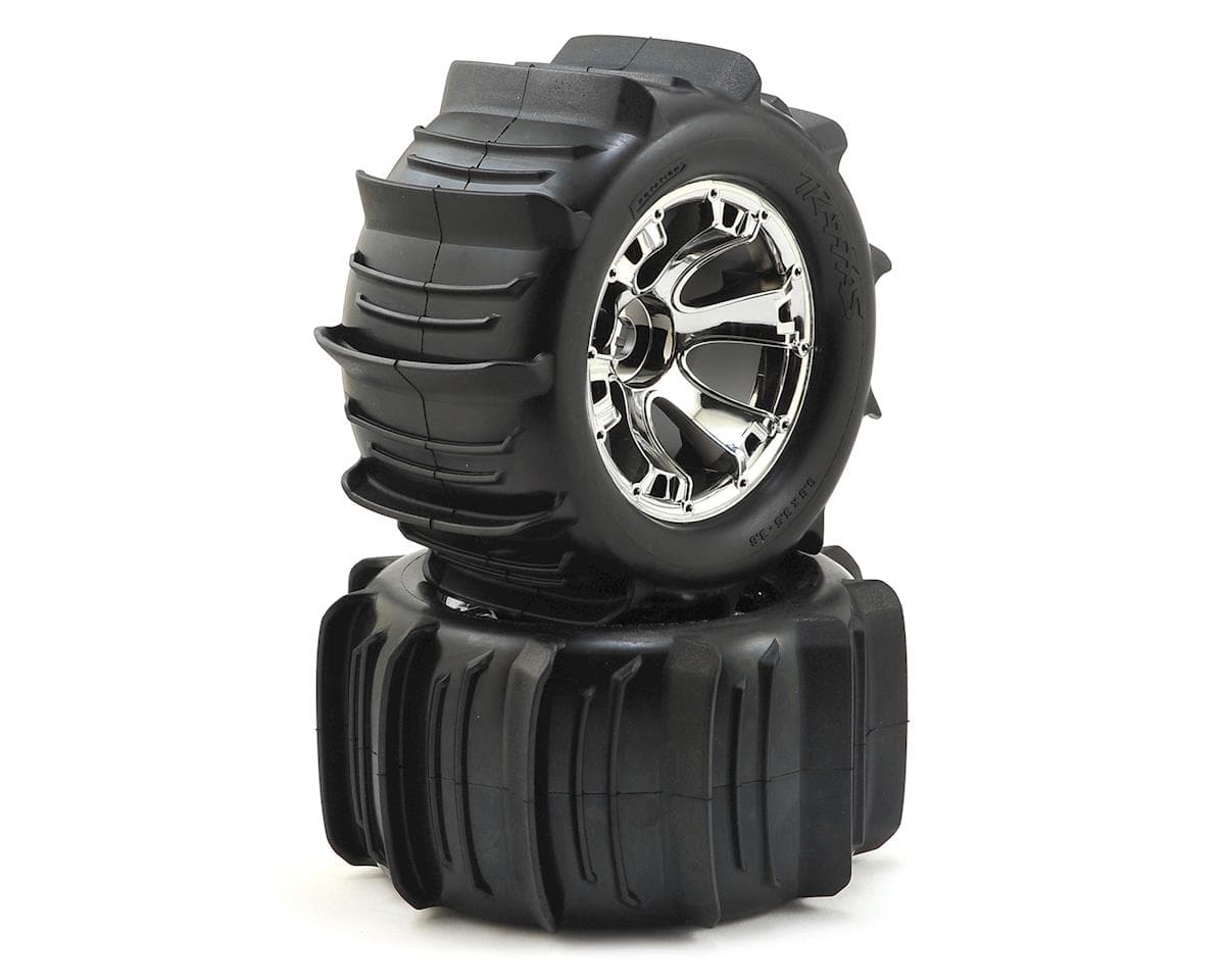Traxxas Paddle Tires 3.8" Pre-Mounted Tires w/17mm Geode Wheels (2) (Chrome)