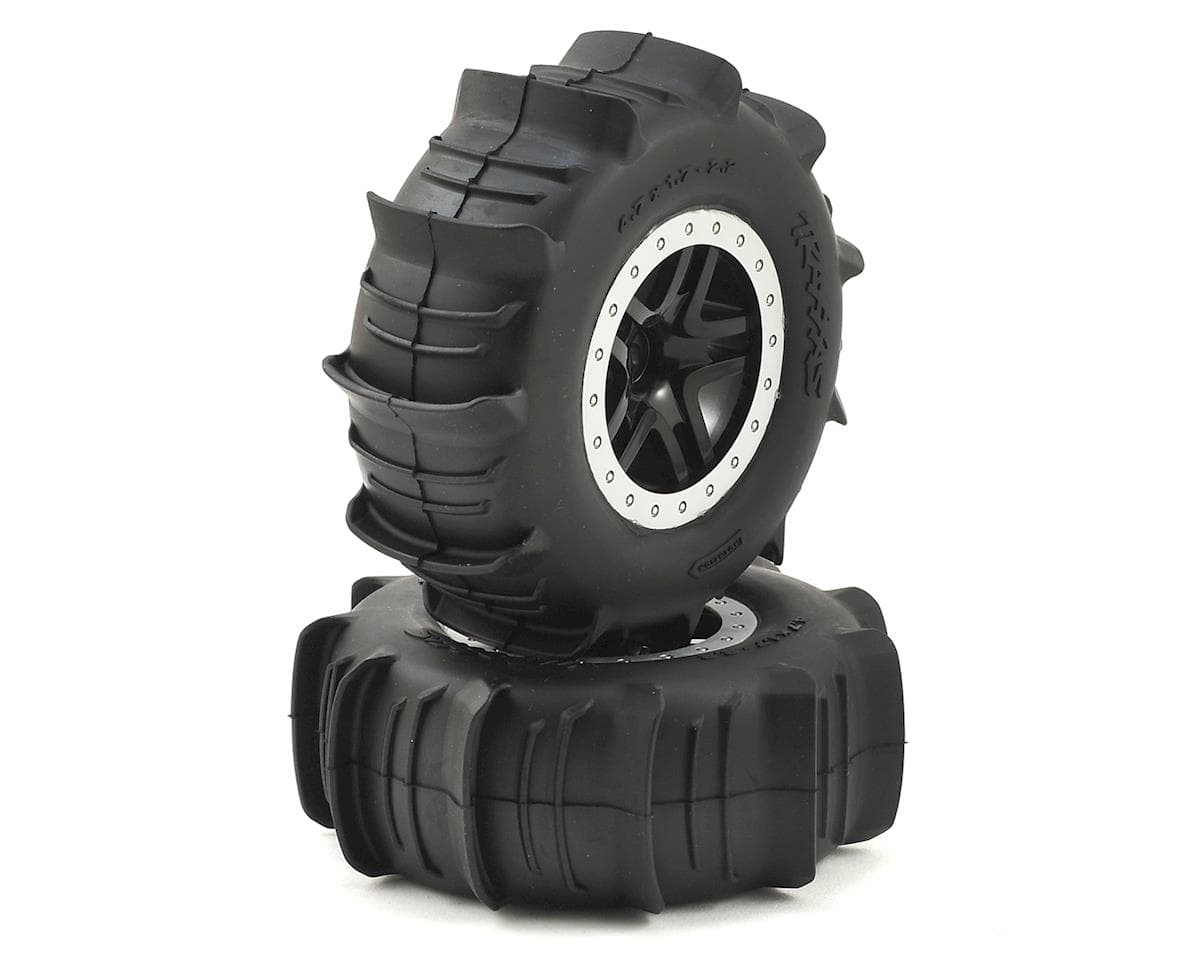 Traxxas Paddle Tires w/SCT Split Spoke Rear Wheel (2) (Black/Chrome)