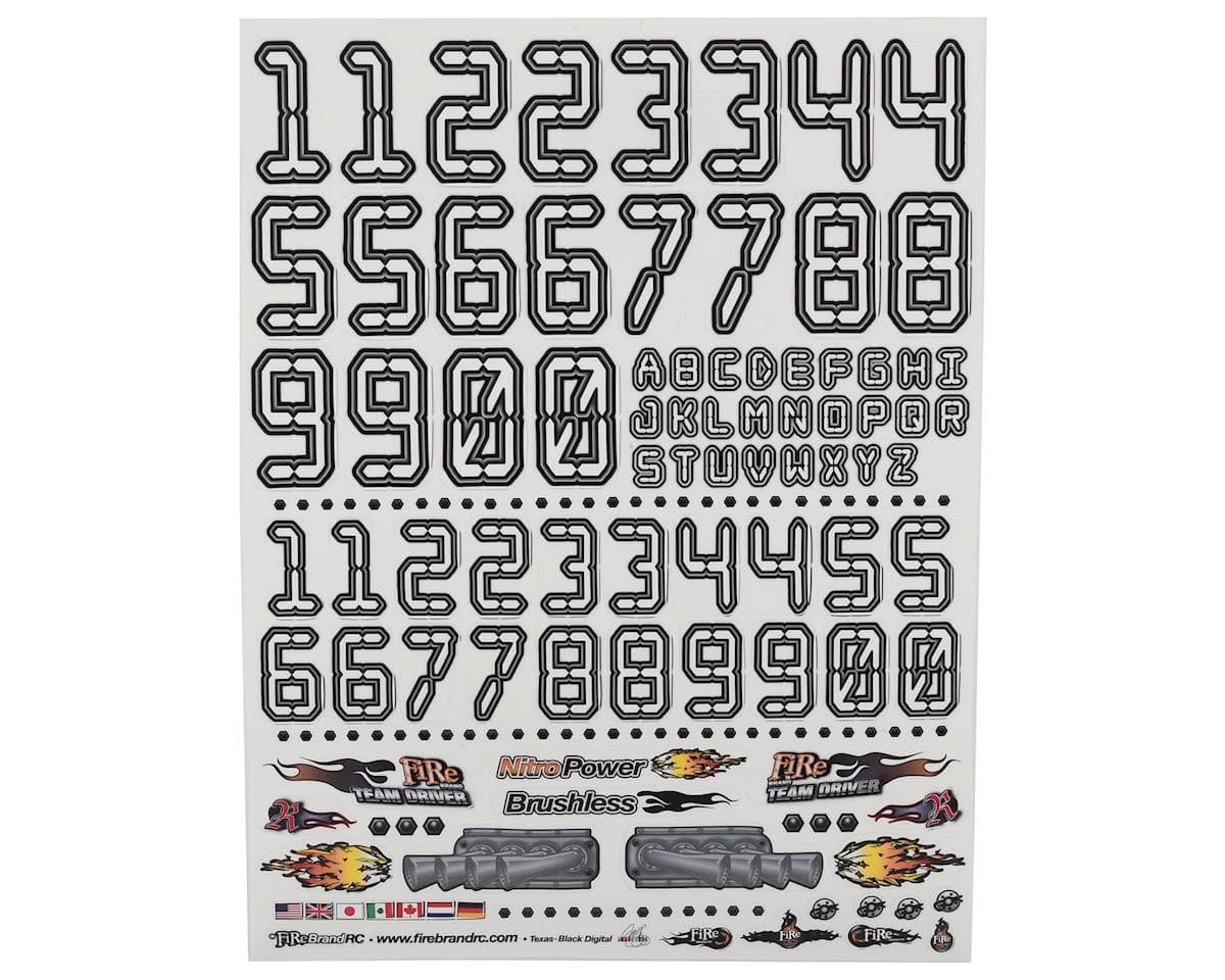 Firebrand RC Numbers Decal Sheet (White) (8.5x11")