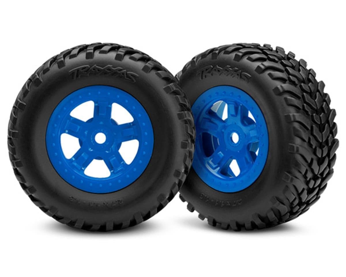 Traxxas 1/18 SCT Pre-Mounted Tires w/SCT Wheels (Blue) (2)
