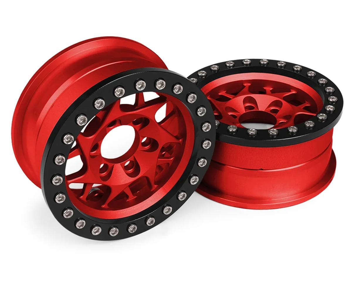 Vanquish Products 1.9" KMC XD127 Bully CNC Aluminum Crawler Beadlock Wheels (Red) (2)