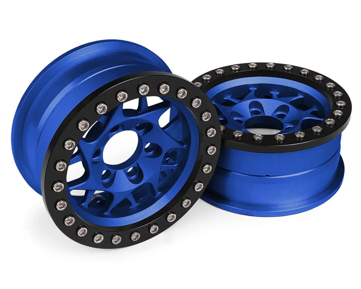 Vanquish Products 1.9" KMC XD127 Bully CNC Aluminum Crawler Beadlock Wheels (Blue) (2)