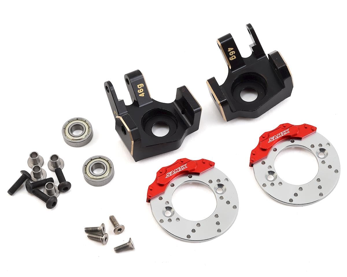 Samix SCX10 II Brass Heavy Duty Steering Knuckle w/Brake Rotor (Black) (2)
