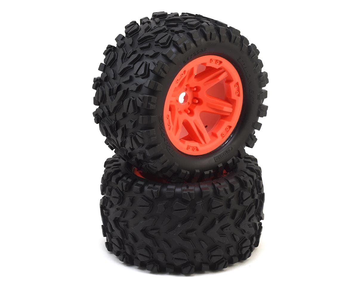 Traxxas Talon EXT Tires 3.8" Pre-Mounted Monster Truck Tires (2) (Orange) (17mm Splined Hex)