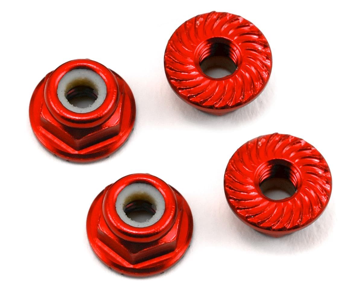 175RC Aluminum 4mm Serrated Locknuts (Red)