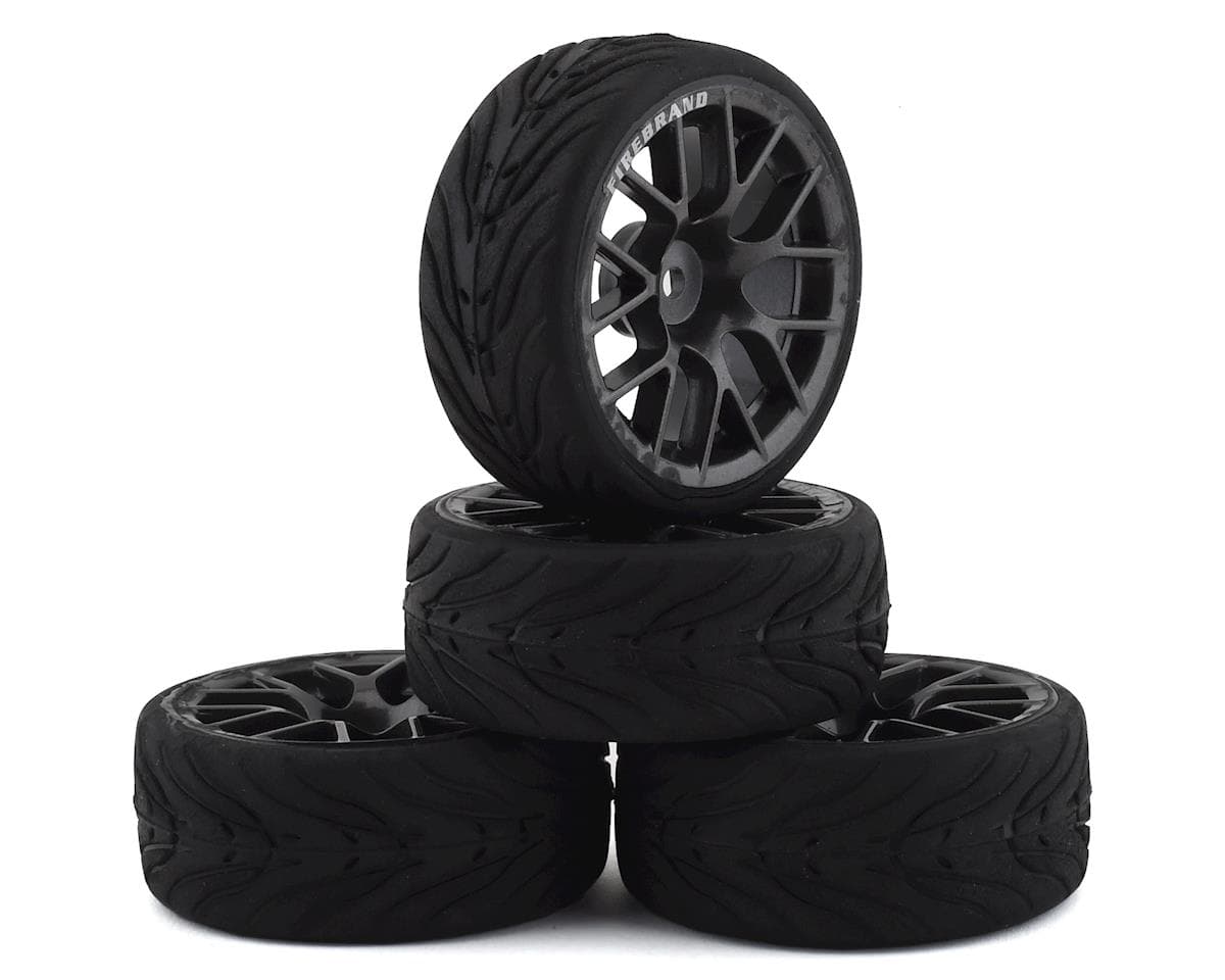 Firebrand RC Hypernova-RT3 Pre-Mounted On-Road Tires (4) (Gun Metal) w/FireFang Tires, 12mm Hex & 3mm Offset