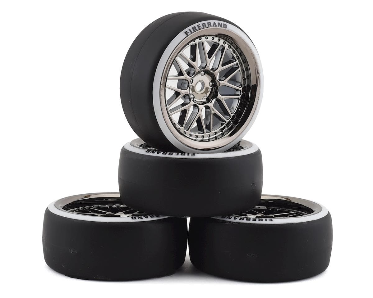 Firebrand RC Darkmatter D23 Pre-Mounted 2-Piece Drift Tires (4) (Smoke Chrome) w/D2 Tires, 12mm Hex & 9mm Offset