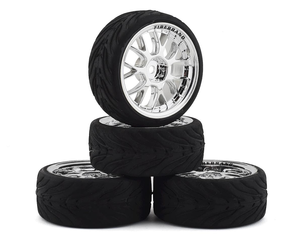 Firebrand RC Incinerate RT Pre-Mounted On-Road Tires (4) (Chrome) w/FireFang Tires, 12mm Hex & 3mm Offset