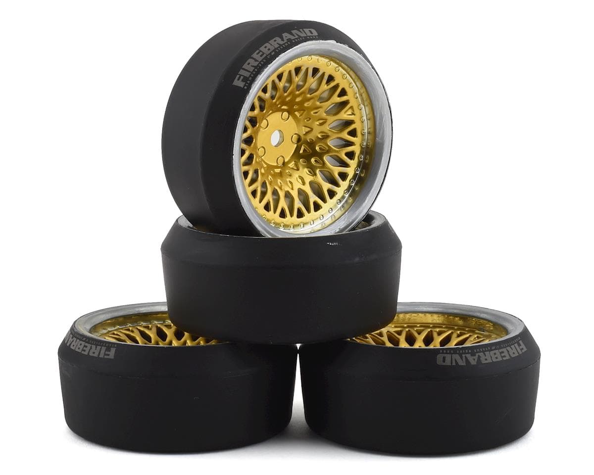 Firebrand RC Crownjewel XDR9 5° Pre-Mounted Slick Drift Tires (4) (Gold) w/Diamond Tires, 12mm Hex & 9mm Offset