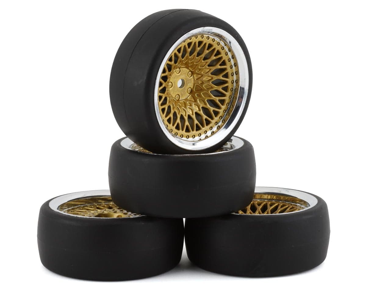 Firebrand RC Crownjewel DSR39 Pre-Mounted Slick Drift Tires (4) (Gold) w/Sickle-R Tires, 12mm Hex & 3mm/9mm Offset