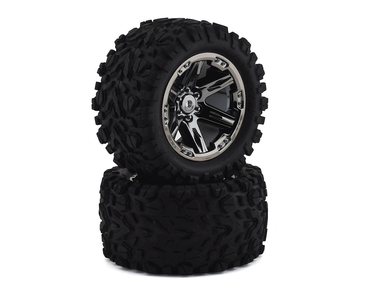 Traxxas Talon EXT 2.8" Pre-Mounted Tires w/RXT Wheels (Black Chrome) (2) w/12mm (2wd Electric Rear)