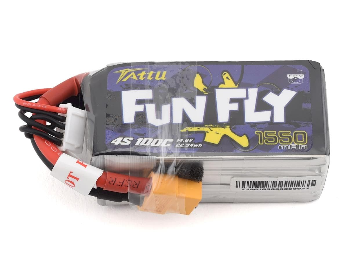 Tattu FunFly 4S LiPo Battery 100C (14.8V/1550mAh) (JST-XH) w/XT-60 Connector