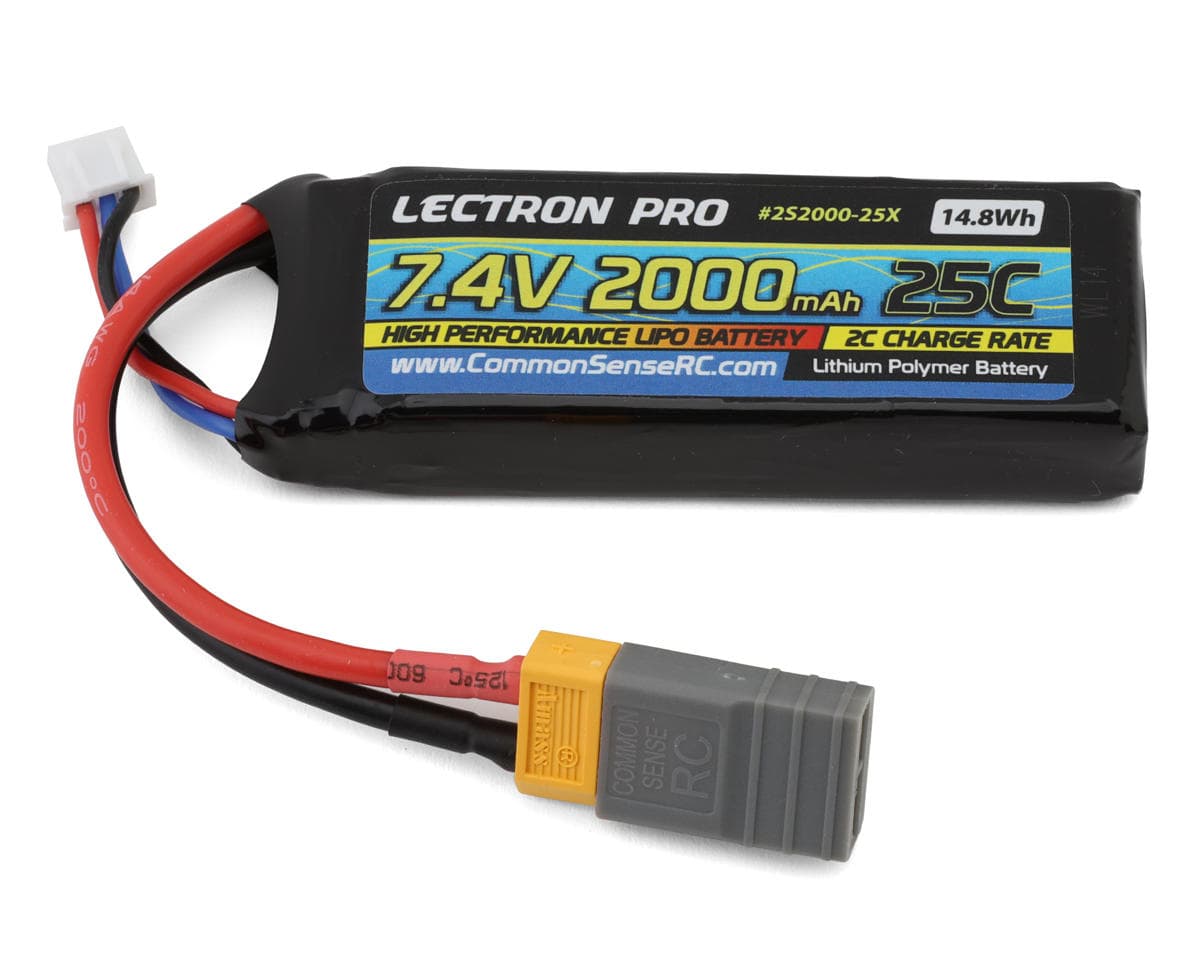 Common Sense RC Lectron Pro 2S LiPo Battery 25C (7.4V/2000mAh) w/XT60 Connector & CSRC Adapter