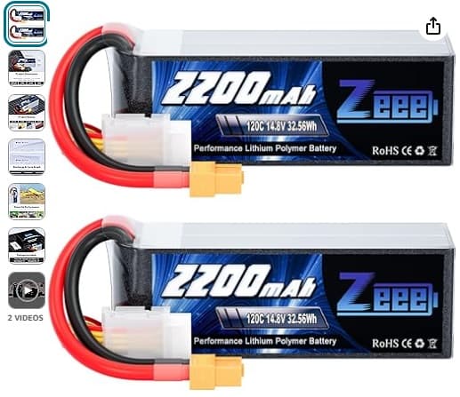 Zeee 4S Lipo Battery 2200mAh 14.8V 120C (2 Pack)