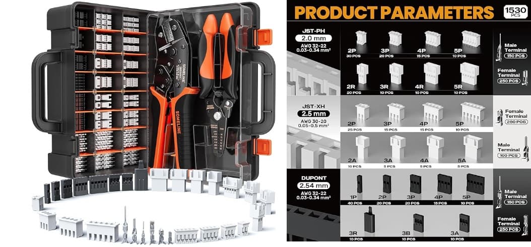 Crimp Tool Connector Kit JST-PH 2.0mm/JST-XH 2.5mm/Du Pont 2.54mm