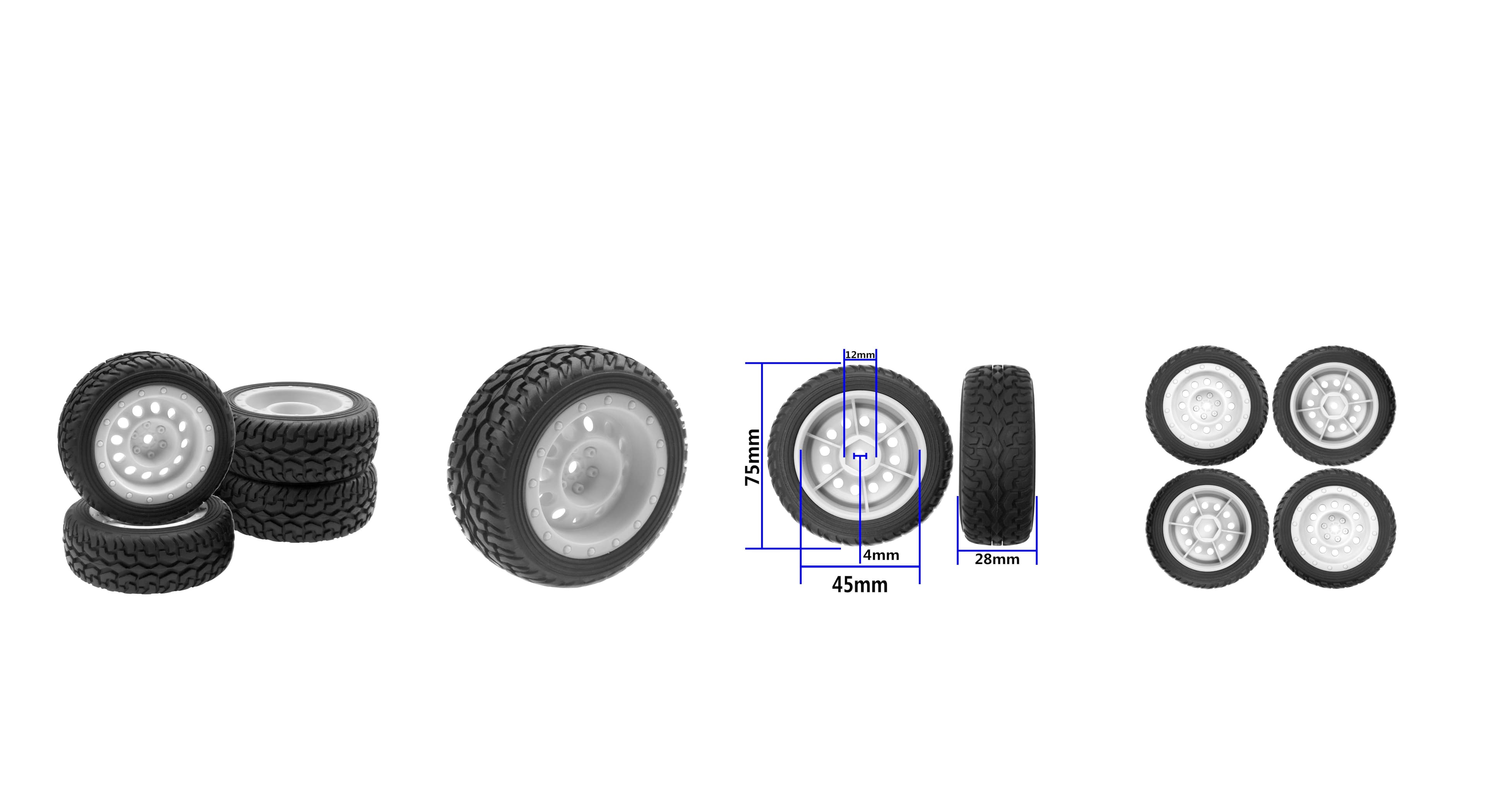 ShareGoo 75mm Rally Car Tires Rims 12mm Hex