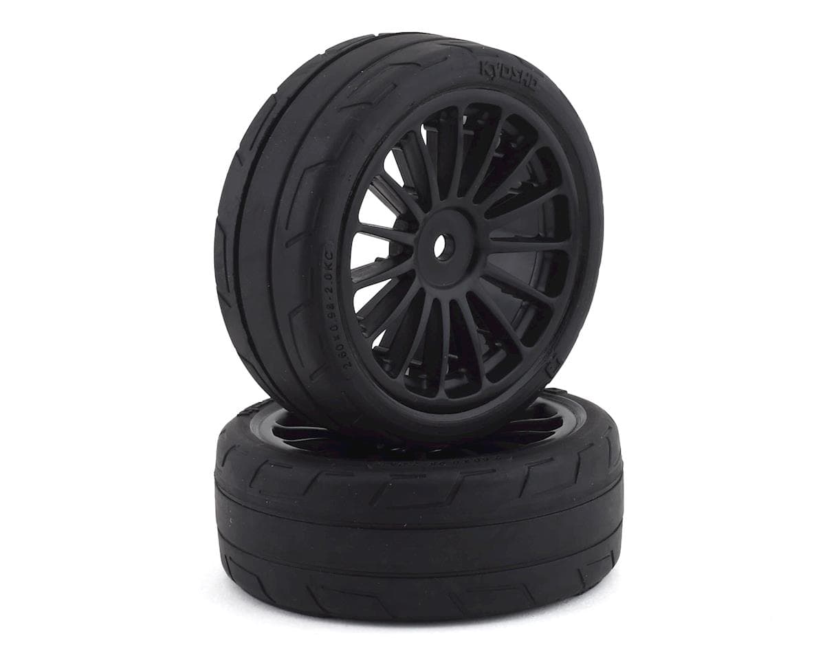 Kyosho Fazer Pre-Mounted Sedan Tires w/15 Spoke Wheels (2) (Black) (12mm Hex)