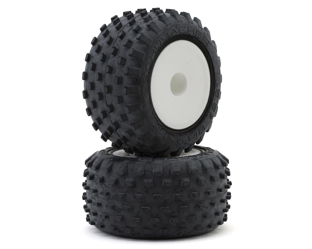 Schumacher Pre-Glued Stagger Rib 1/10 Truck Tires (White) (2) (Blue)