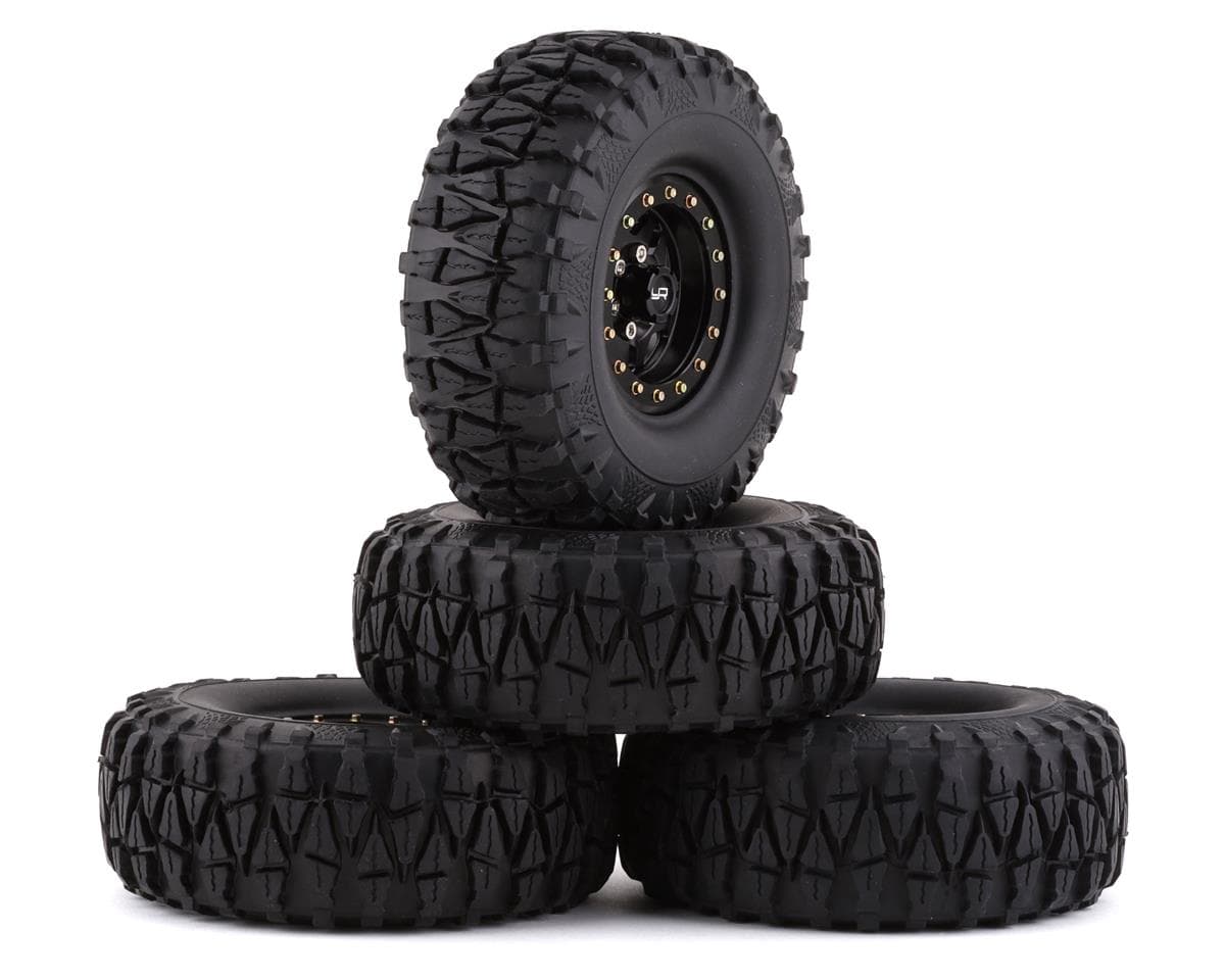 Yeah Racing Soft 1.9" Off-Road Pre-Mounted Tires w/Aluminum Beadlock Wheels (Black) (4) w/12mm Hex
