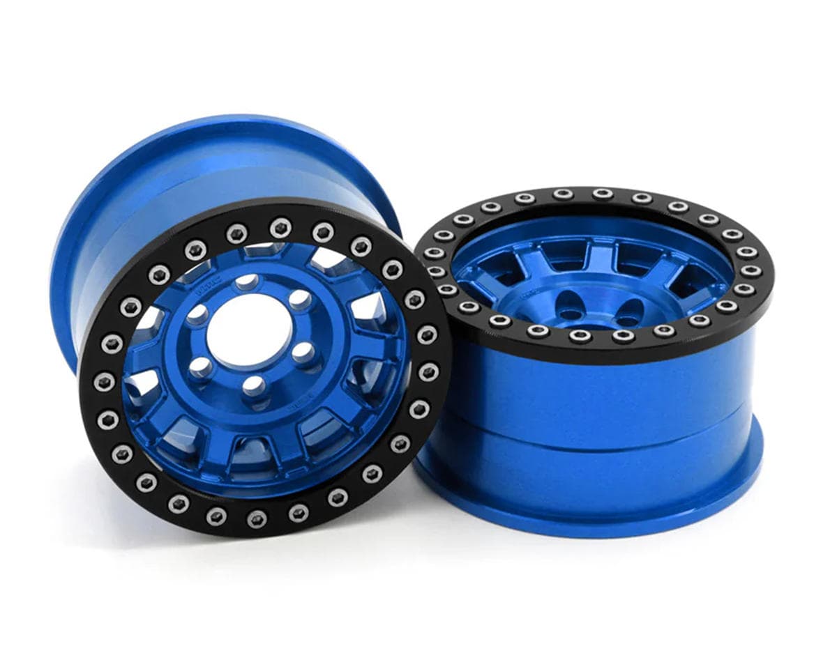 Vanquish Products 1.9" KMC KM236 Tank CNC Aluminum Crawler Beadlock Wheels (Blue) (2)