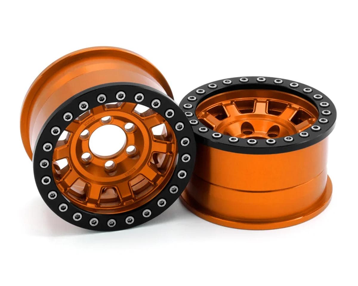 Vanquish Products 1.9" KMC KM236 Tank CNC Aluminum Crawler Beadlock Wheels (Orange) (2)