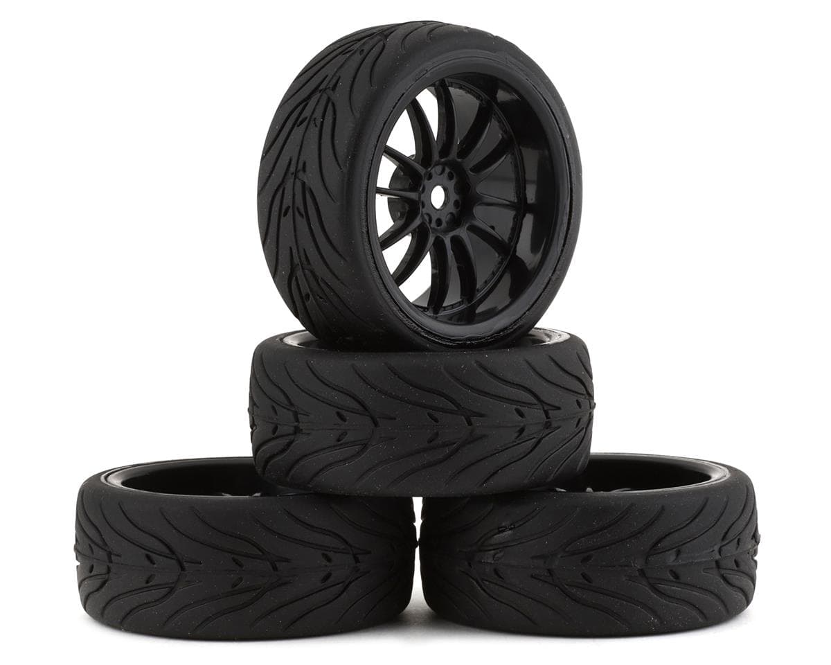 Firebrand RC Char RT3 Pre-Mounted Drift Tires (4) (Black) w/Fang Tires, 12mm Hex & 3mm Offset