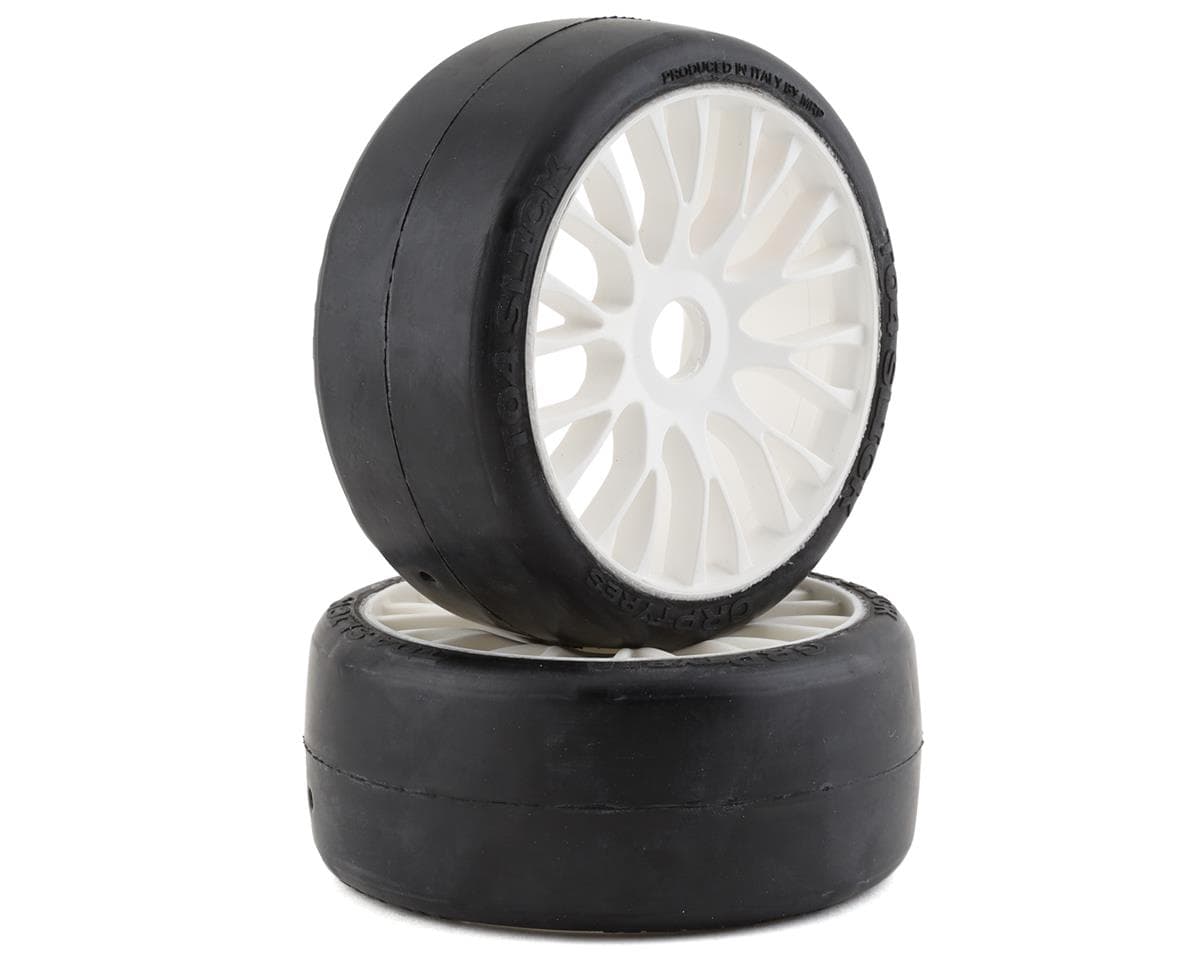 GRP Tires GT - TO4 Slick Belted Pre-Mounted 1/8 Buggy Tires (White) (2) (XB2) w/RIGID Wheel