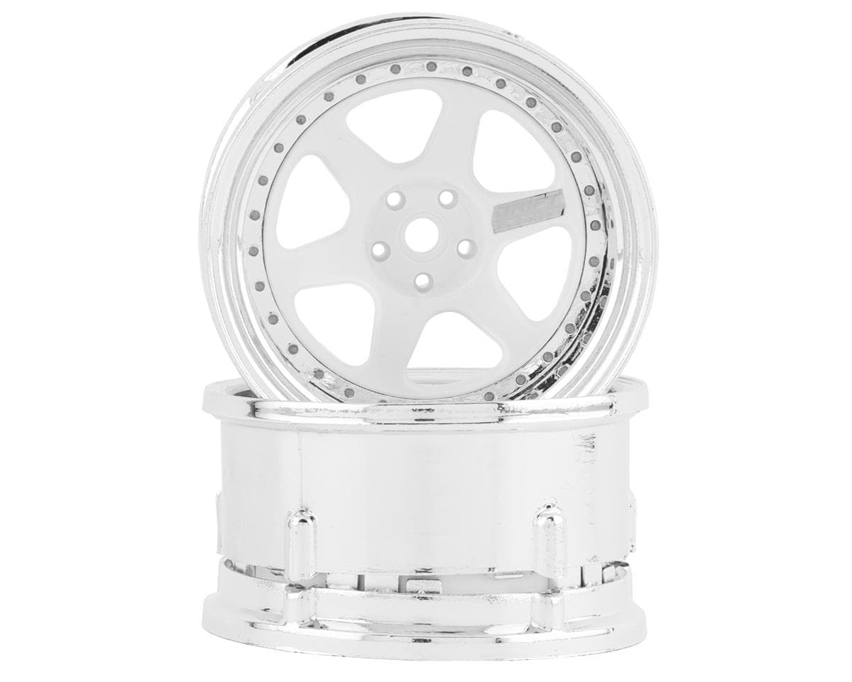 DS Racing Drift Element 6 Spoke Drift Wheels (White & Chrome) (2) (Adjustable Offset) w/12mm Hex
