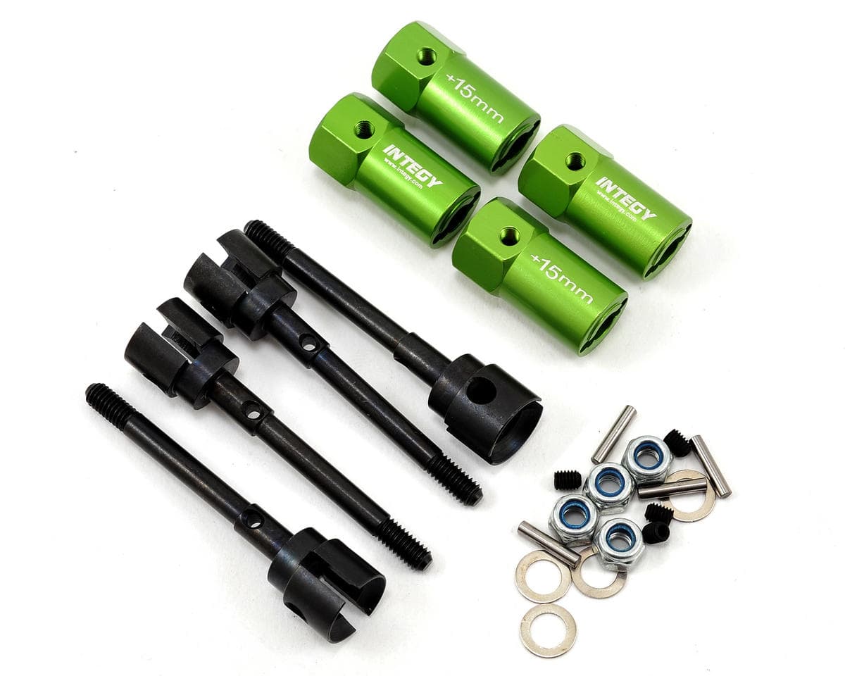 Team Integy SCX10 +15mm Extended Axle/Wheel Hub Set (Green) (4 Wheel Steering)