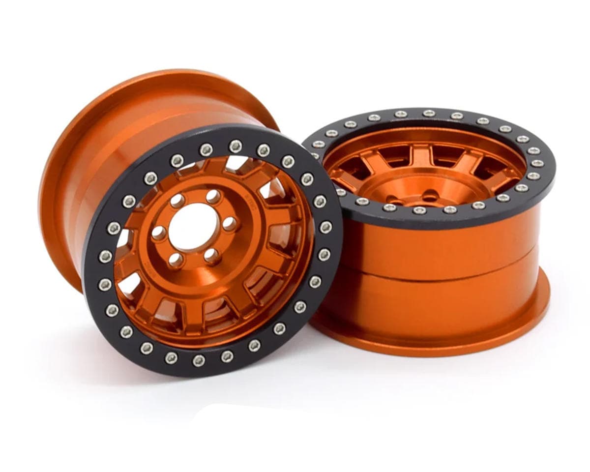 Vanquish Products 2.2" KMC KM236 Tank CNC Aluminum Crawler Beadlock Wheels (Orange) (2)