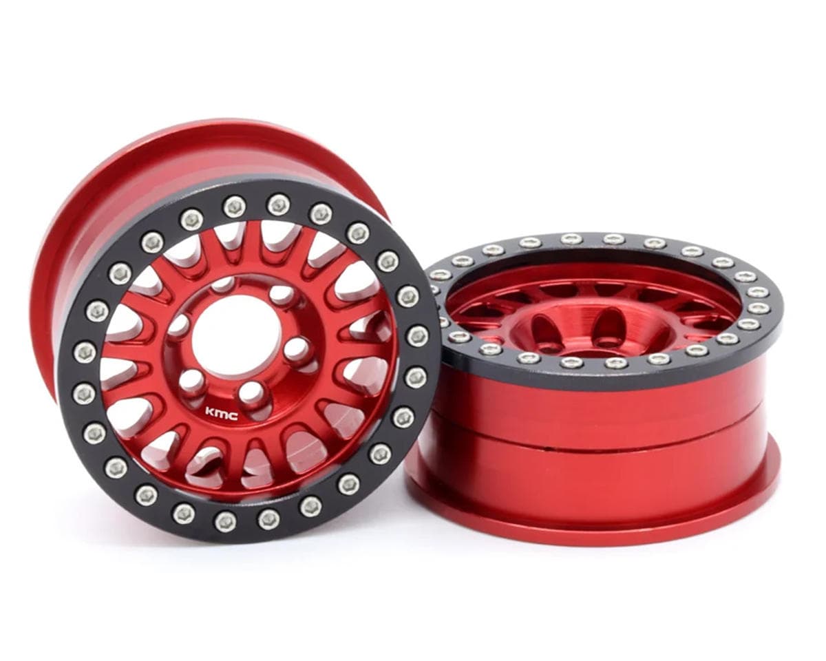 Vanquish Products 1.9" KMC KM445 Impact CNC Aluminum Crawler Beadlock Wheels (Red) (2)