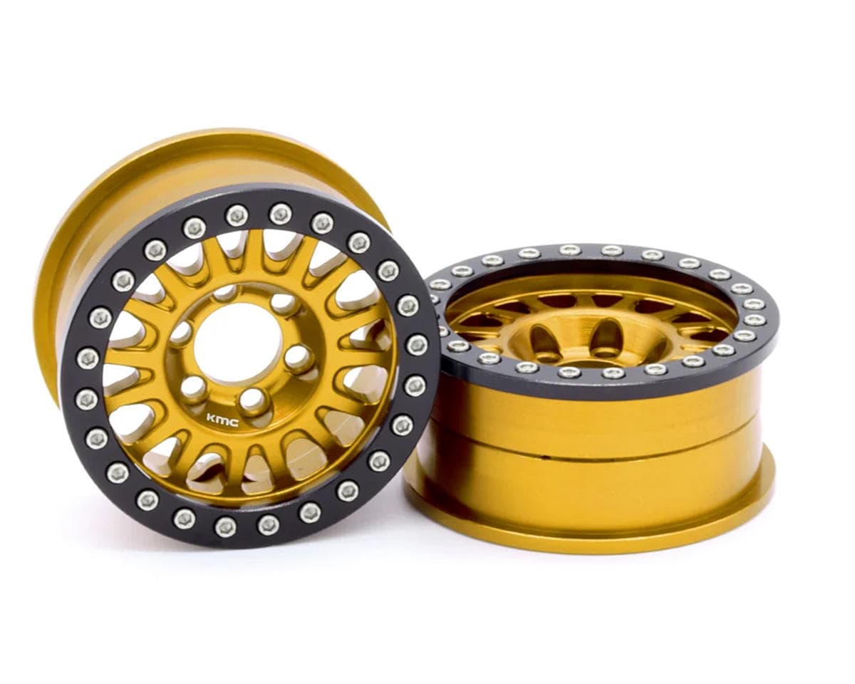Vanquish Products 1.9" KMC KM445 Impact CNC Aluminum Crawler Beadlock Wheels (Gold) (2)