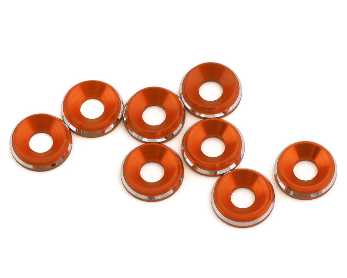 1UP Racing 3mm LowPro Countersunk Washers (Orange Shine) (8)