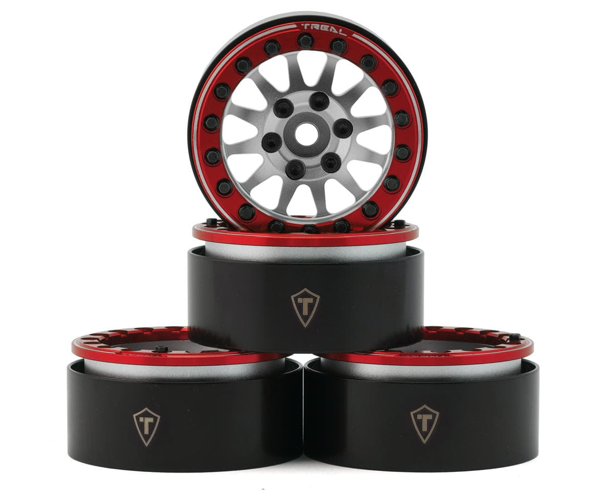 Treal Hobby Type D 1.9" 12-Spoke Beadlock Wheels (Silver/Red) (4)