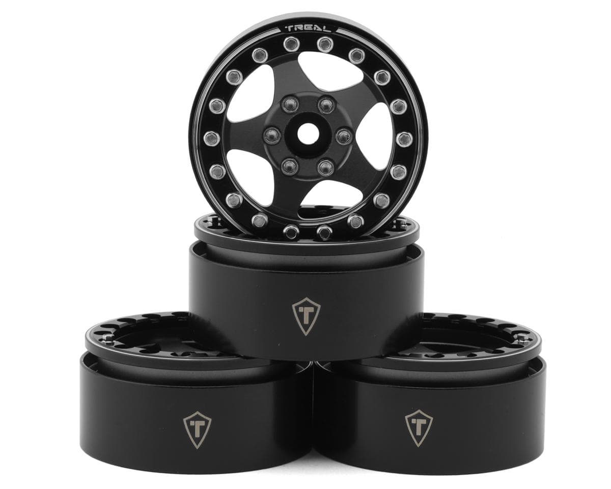 Treal Hobby 1.9" Type E Classic 5-Spoke Beadlock Wheels (Grey/Black) (4) (126g ea)