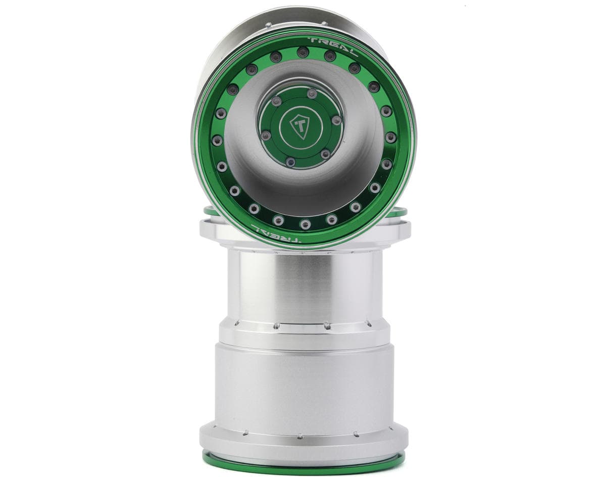 Treal Hobby 2.6" Aluminum Beadlock Monster Truck Wheels (Silver/Green) (2)