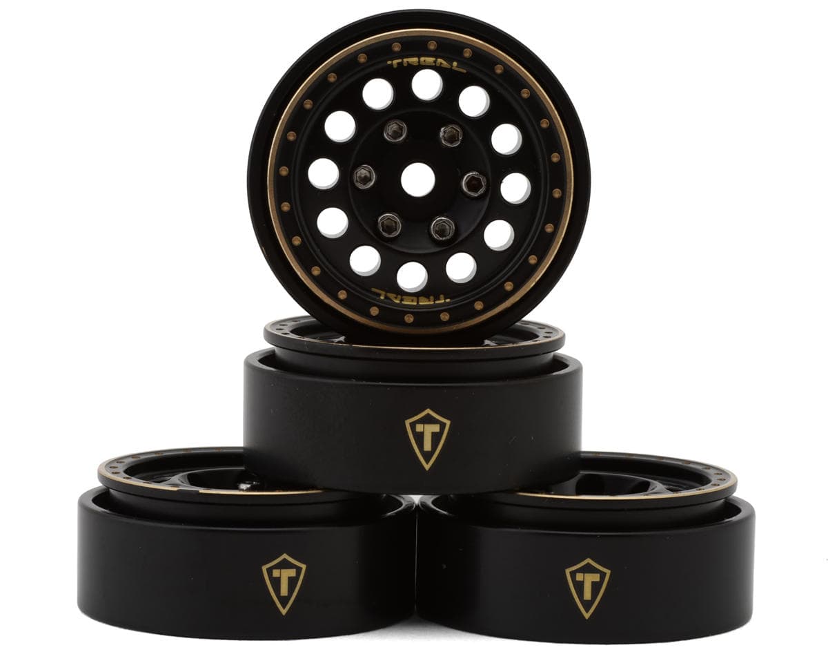 Treal Hobby Type A 1.0" 12-Hole Brass Beadlock Wheels (Black) (40g ea) (4)