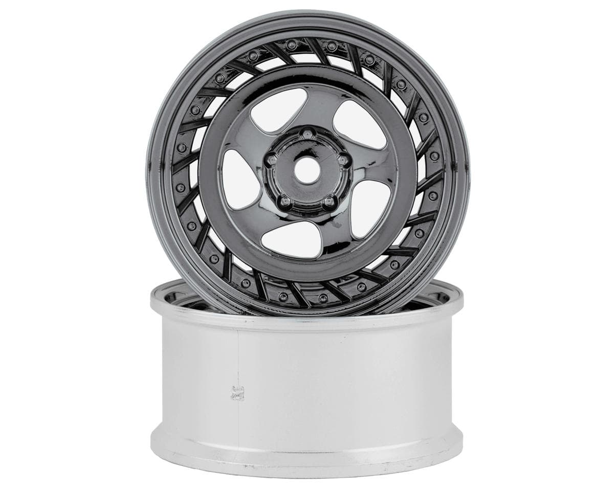 RC Art SSR Formula Aero 5-Spoke Drift Wheels (Black Chrome) (2) (6mm Offset)