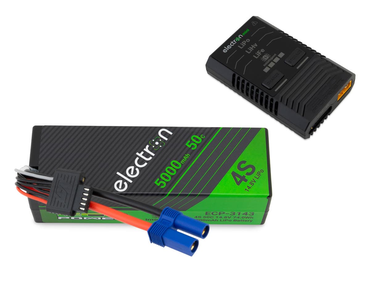 EcoPower Intelligent 4S 5000mAh EC5 LiPo Battery/"Electron Mini" Charger Bundle (Arrma™/Losi™ 4S vehicles & SCX6)